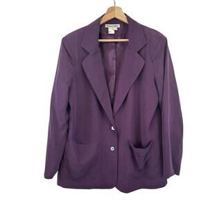 Winter Silks Plum Purple 100% Silk Two Button Lapel Blazer Jacket Womens Large